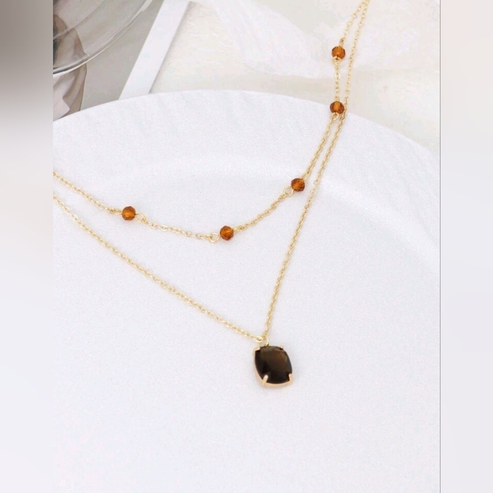 NEW Elegant Gold and Brown Layered Necklace NIP!